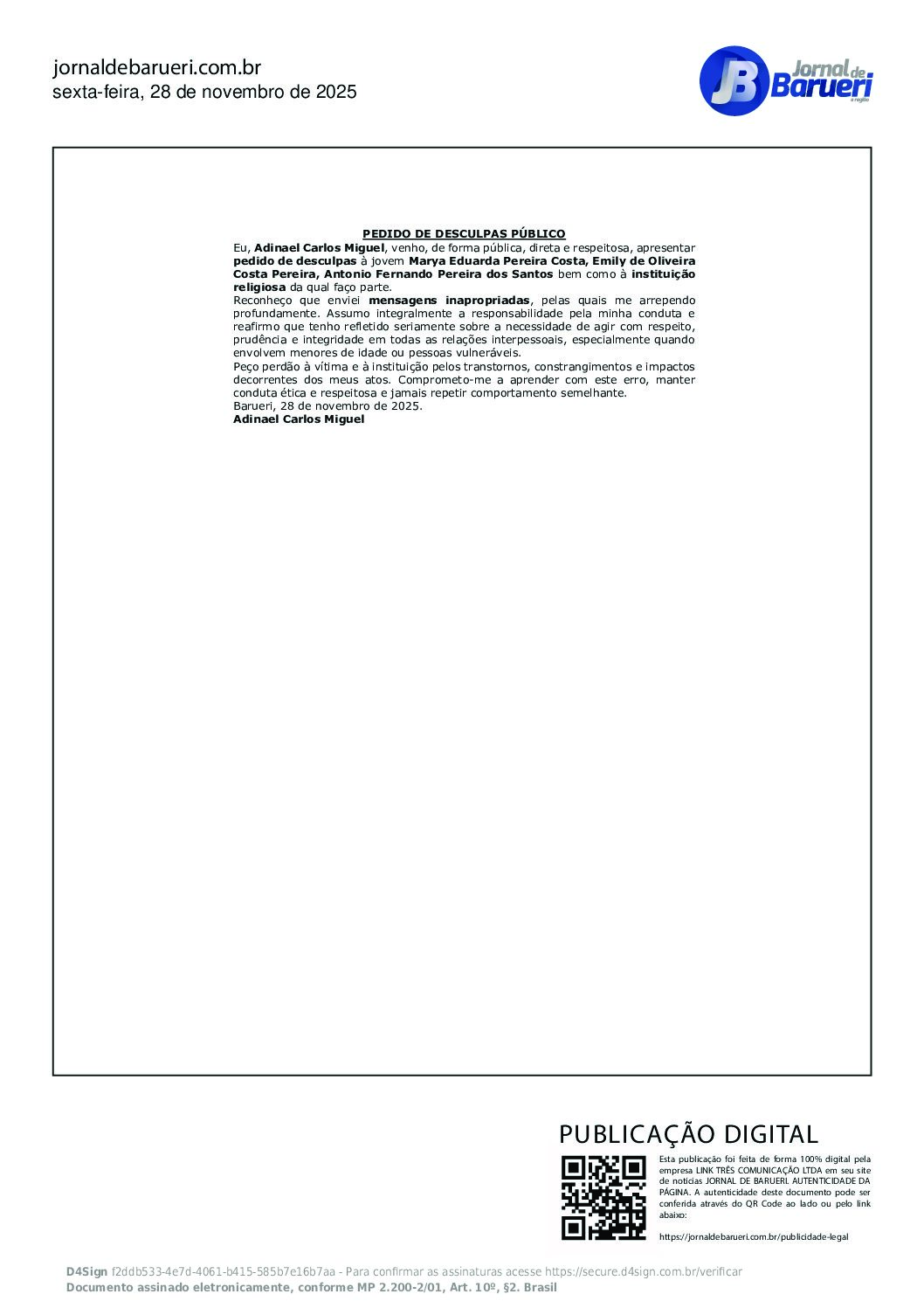 Pedido de Desculpas Público